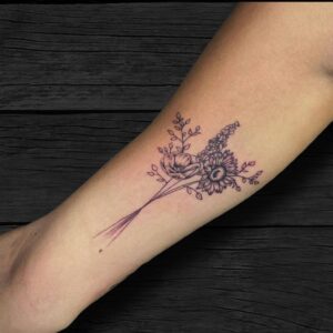 Minimalistic Black N Grey Wildflower Bouquet Tattoo