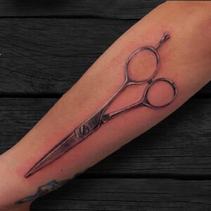 Black N Grey Realistic Hairstylist Scissor Tattoo