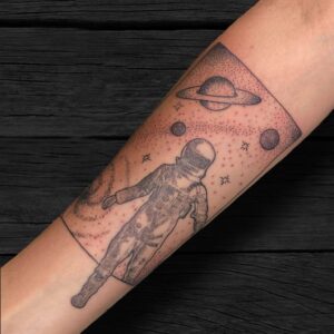 Black N Grey Dot Work Spaceman Tattoo